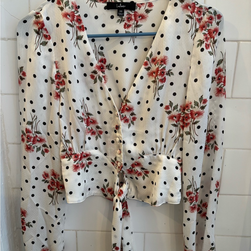 Lulu's Cream Crop Blouse with Tie Front and Wrap Style